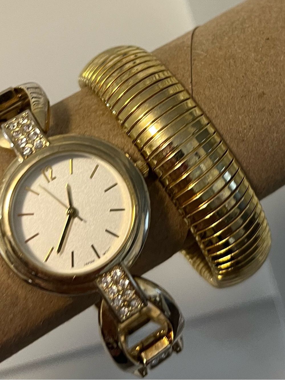Gold-Tone Women's Bracelet Watch with Gold Cuff bracelet